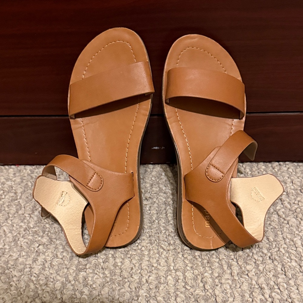 Madden Girl Tan Leather Two-Strap Slingback Sandals